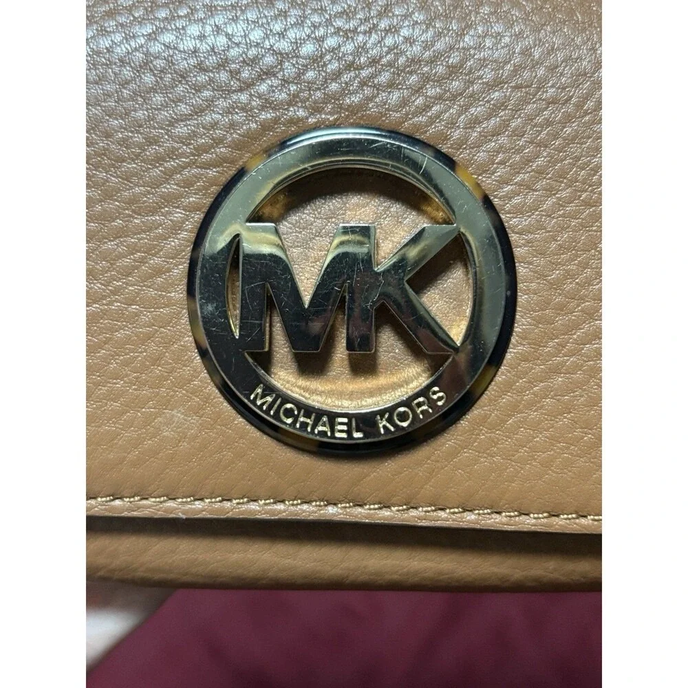 Michael Kors Brown Saffiano Leather MK Logo Envelope Wallet